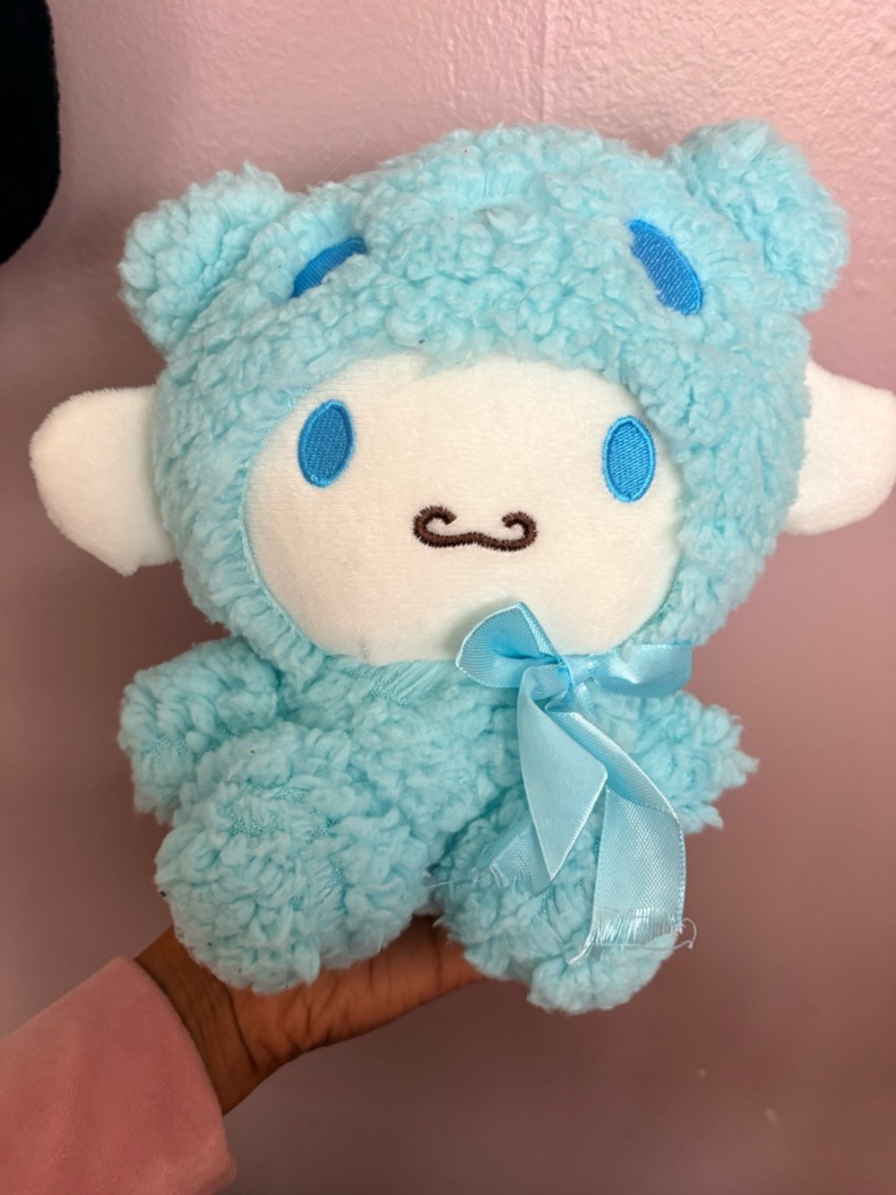 Blue Plush cinnamon roll Stuffed Animal with Ribbon